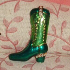FUN GREEN 2" WESTERN BOOT BROOCH PIN WITH SEQUINS-EXCELLENT